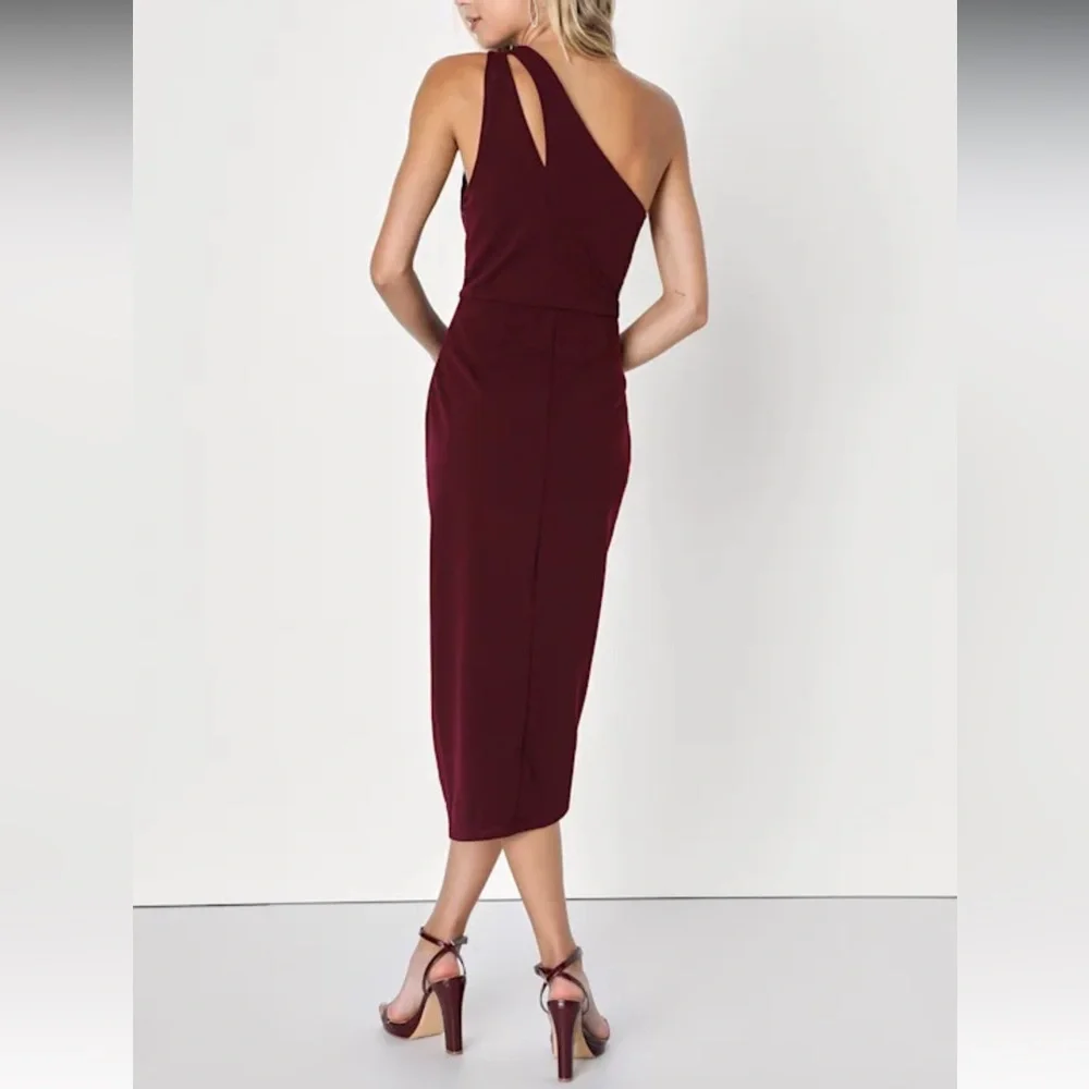 Lulu's Burgundy One-Shoulder Cutout Asymmetrical Dress - Picture 2 of 4
